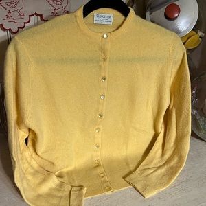 Vintage 60s butter yellow cardigan 100% cashmere